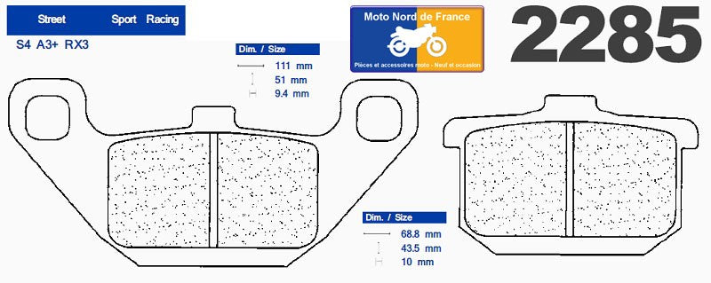 Plaquettes de frein Carbone Lorraine type 2285 A3+