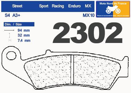 Plaquettes de frein Carbone Lorraine type 2302 A3+