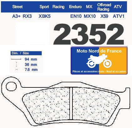 Plaquettes de frein Carbone Lorraine type 2352 A3+