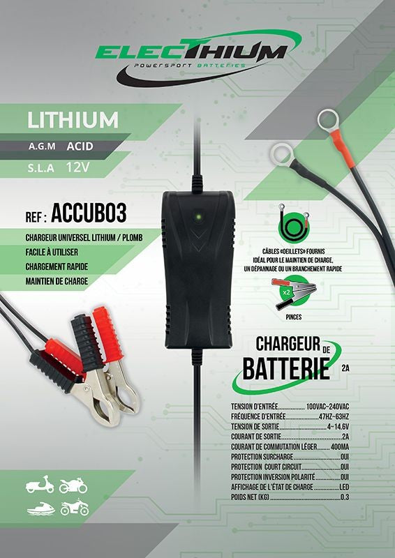 Chargeur pour batterie Lithium et Acide - Moto et Scooter