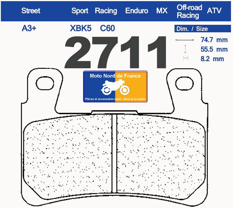 Plaquettes de frein Carbone Lorraine type 2711 A3+