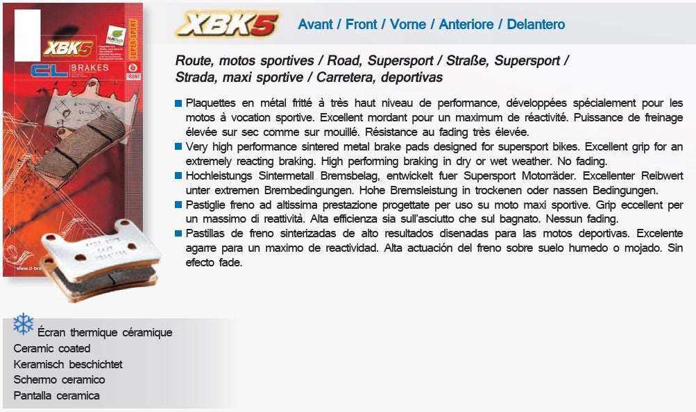 Plaquettes de frein avant Carbone Lorraine type 1185 XBK5