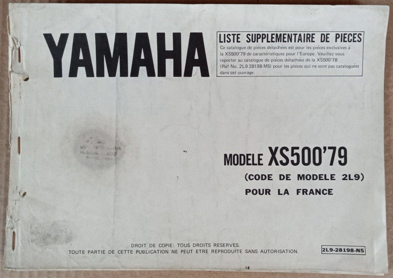 Complement parts list Yamaha 500 XS 1979 - ref.00078