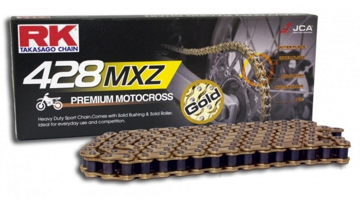 Chaine RK pas de 428 type MXZ Gold spéciale motocross + attache rapide