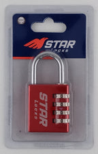 Cadenas à combinaison Star Locks - 4 chiffres - 26x78 mm - rouge