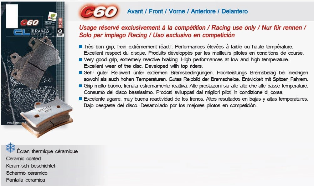 Plaquettes de frein racing Carbone Lorraine type 1083 C60